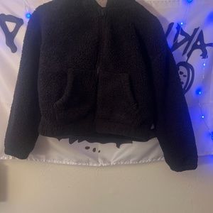 cropped fluffy hooded jacket
